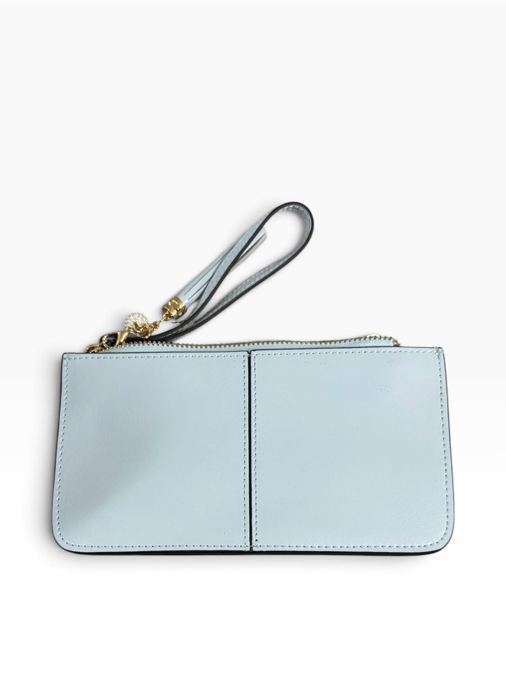 Elegant Light Blue Wristlet Clutch Wallet with Gold Accents